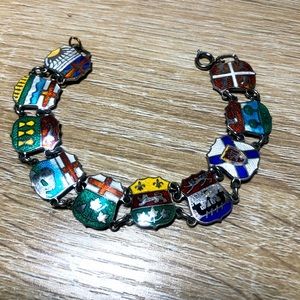 Vintage Canadian 10 Province Charm Sterling Bracelet Colorful Enamel Brqcelet